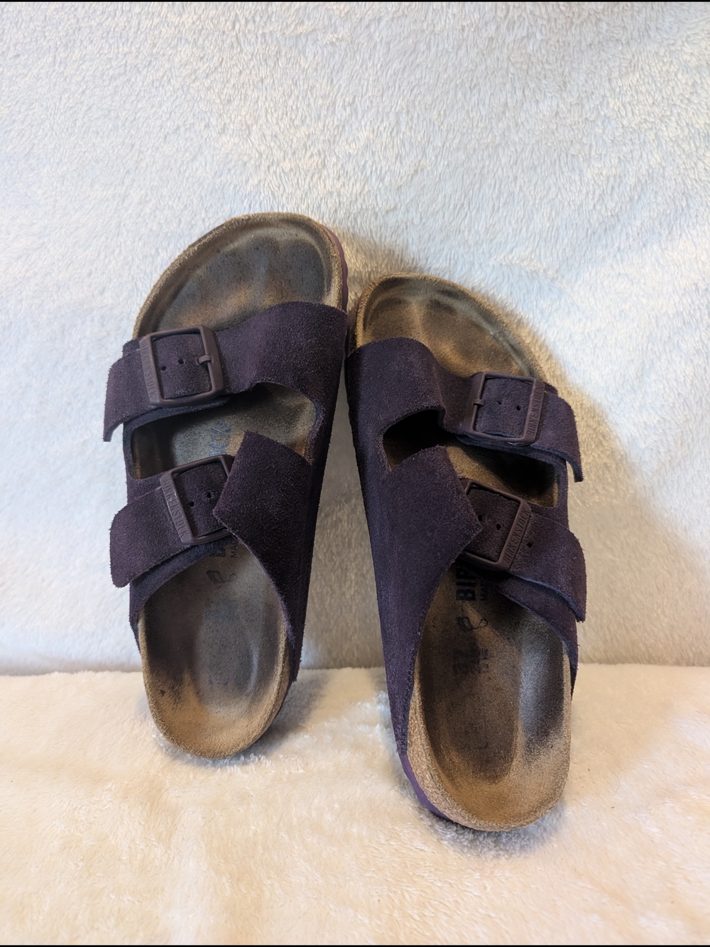 Birkenstock Arizona Suede Double Strap Sandals in Dark Purple